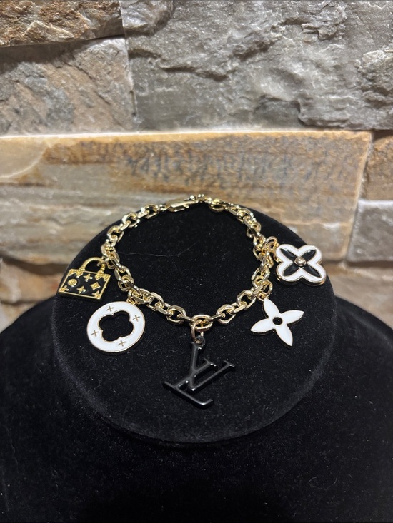 Jewelry - Gold Chain LV Charm Bracelet with White Enamel Accents